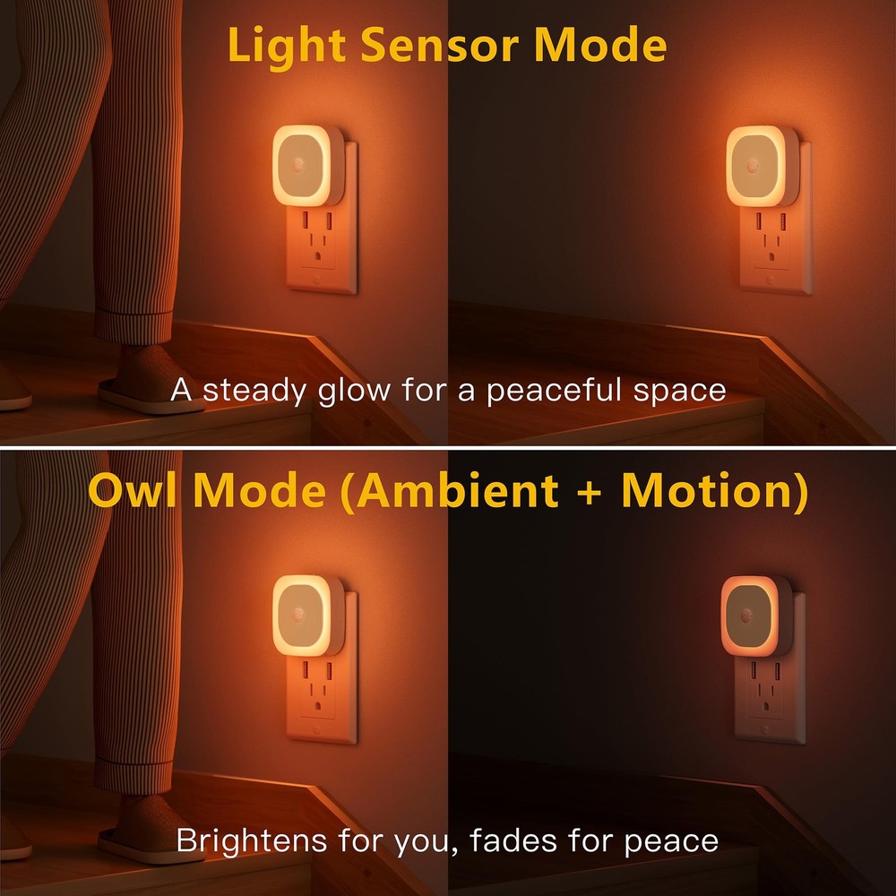 2 Pack Plug in Night Light with Motion Sensor & Dusk to Dawn Sensor, 3 Sensor...