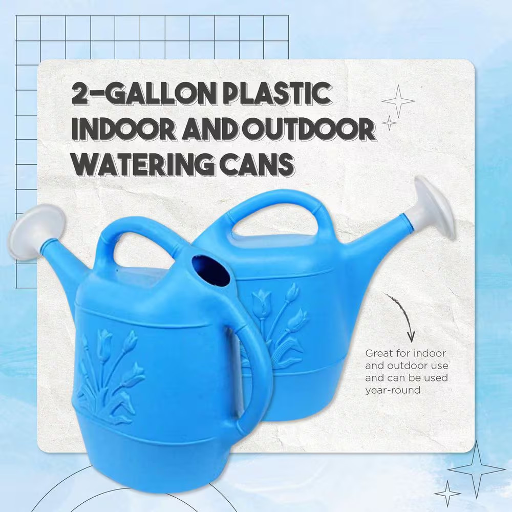 2 Gal. Plastic Watering Can, Caribbean Blue, (2-Count)