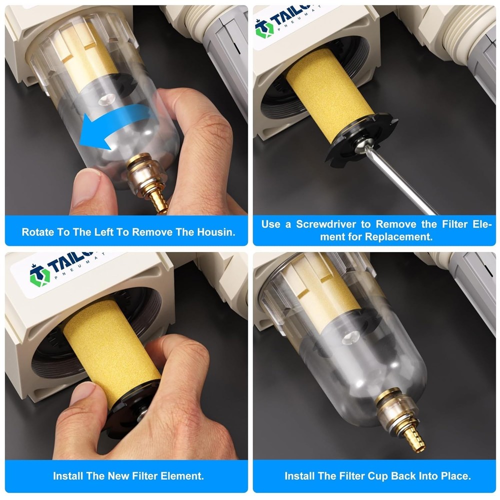 Compact 1/4 Inch NPT Air Filter Regulator Combo with Moisture Filtration System