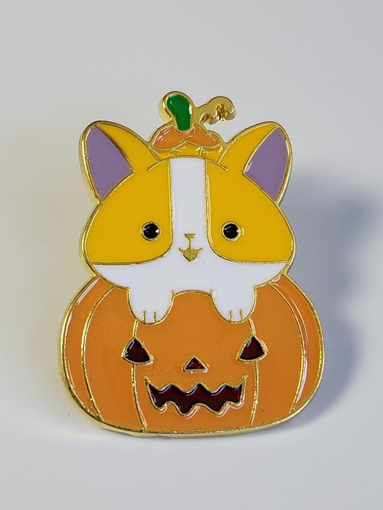 Corgi Dog Jack O Lantern Halloween Lapel Pin