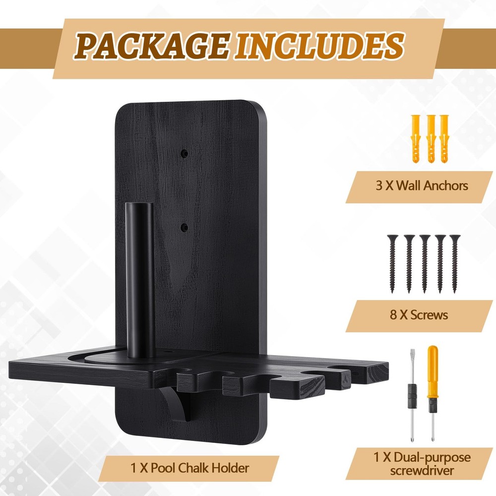 Wall Mounted Pool Chalk Holder, Solid Wood 5-Groove Cone Design, Billiard Tab...