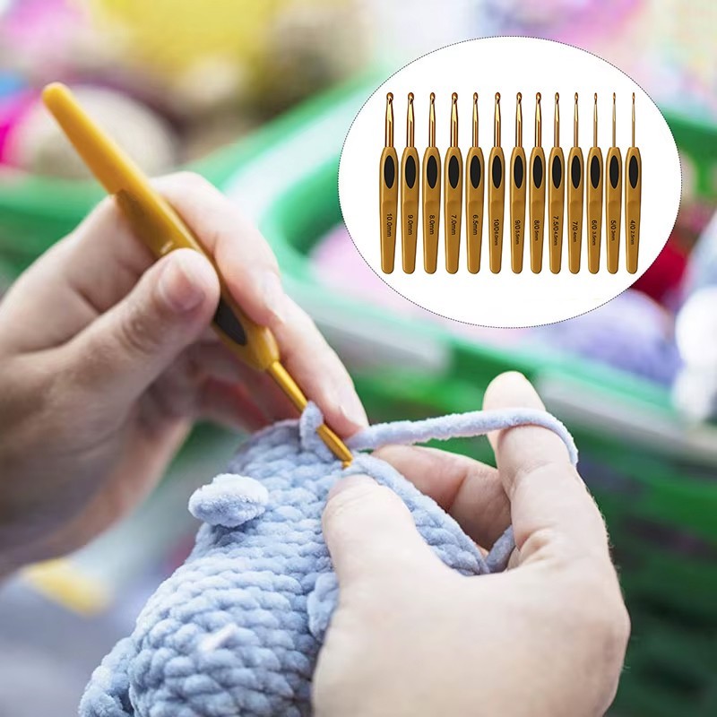 13PCS Ergonomic Crochet Hooks Set Soft Grip Handle Alloy Knitting & Weaving Tool