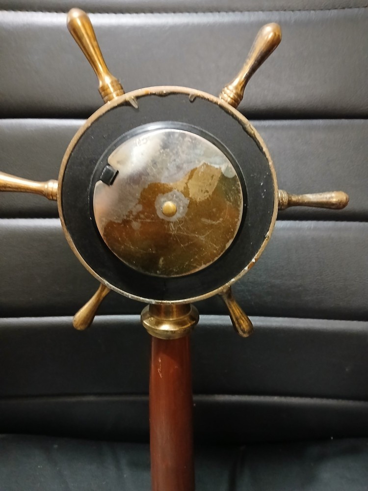 Vintage Nautical ship’s wheel brass clock 16" Tall Keeps Great Time