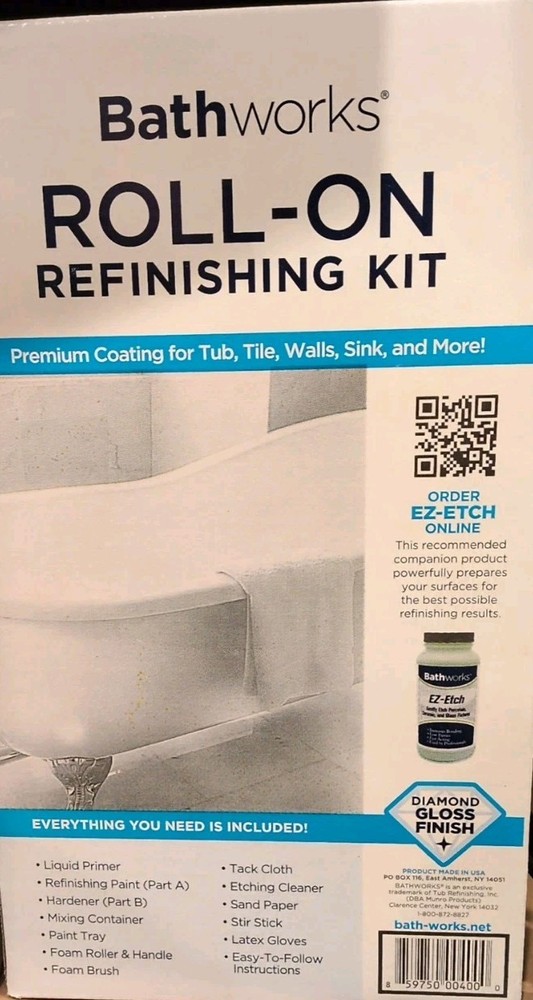 Bathworks Roll-On Refinishing Kit Diamond Gloss Finish White New In Box