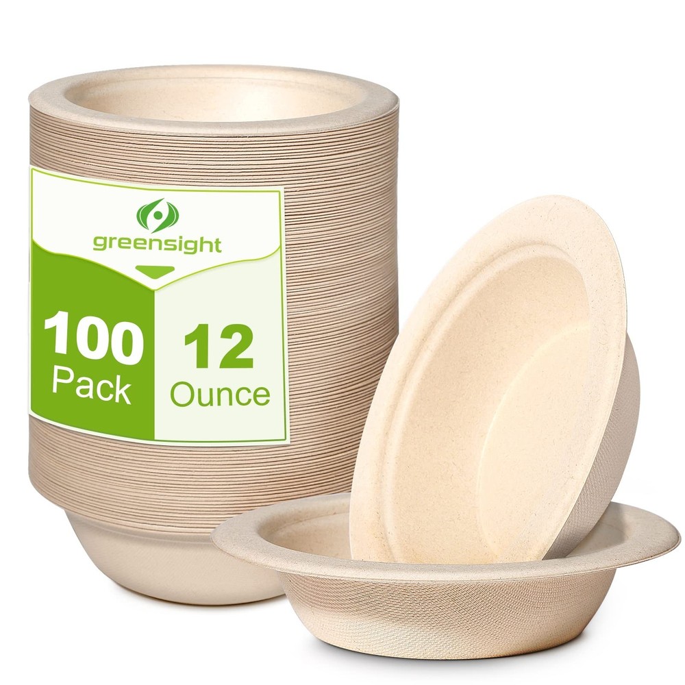 greensight 12oz Paper Bowls Disposable, 100 Pack Eco-friendly Compostable Bow...