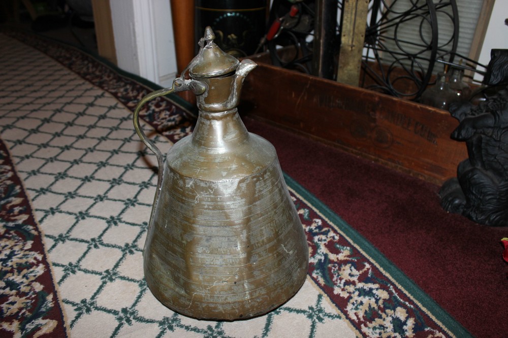 Antique Middle Eastern Asian Primitive Copper Water Pitcher Vessel Large