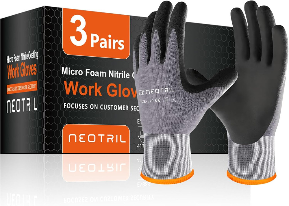 Microfoam Nitrile Coated Safety Work Gloves - Breathable Nylon, Multiple Pairs