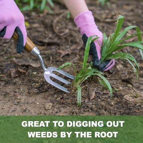 Garden Hand Fork, Hand Weeding Fork with Sharp Tine for Easy Uprooting Large