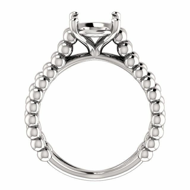Sterling Silver Oval Cut Solitaire Ring Setting - Beaded Split-Shank Style Ring