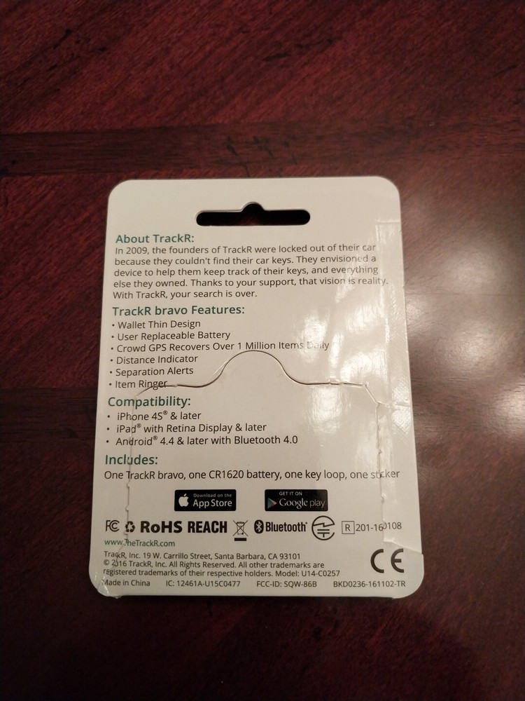 Trackr Bravo GPS Bluetooth Tracking Device - Android Apple Smartphone Find Lost