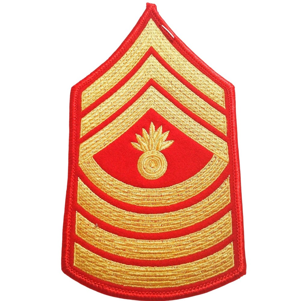 USMC Master Gunnery Sergeant E‑9 Gold‑on‑Red Patch, 6‑1/5" × 3‑3/4", Embroidered