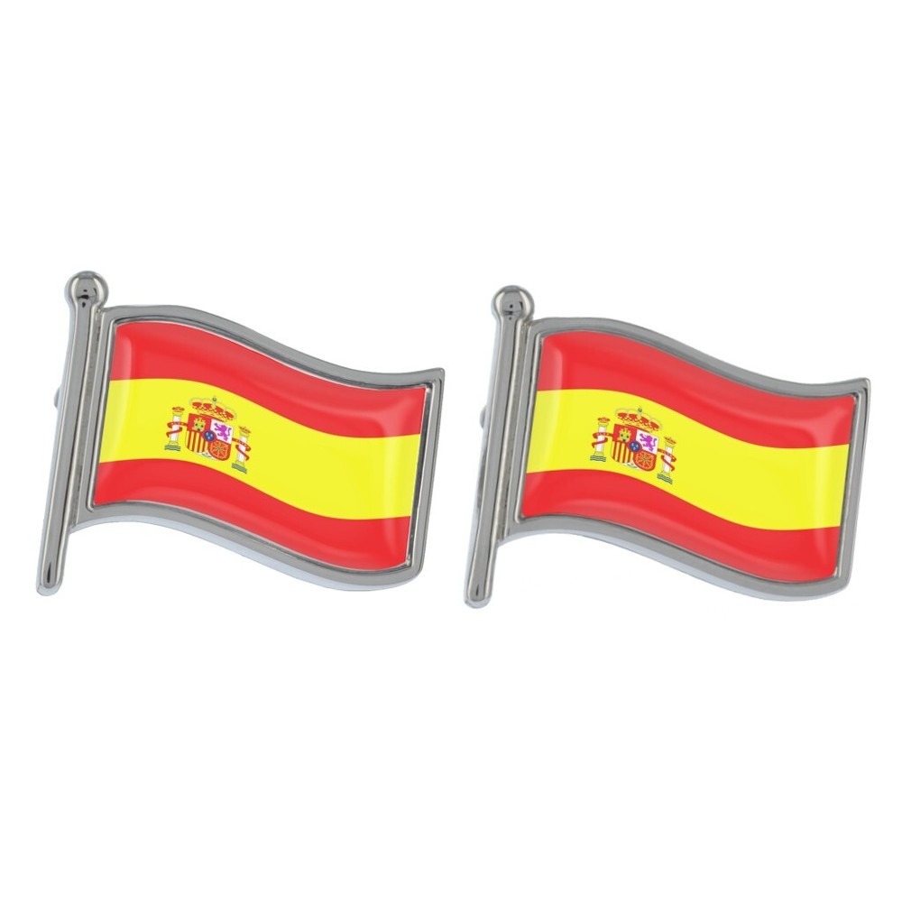 Spain Wave Flag Silver Cufflinks in Gift Box
