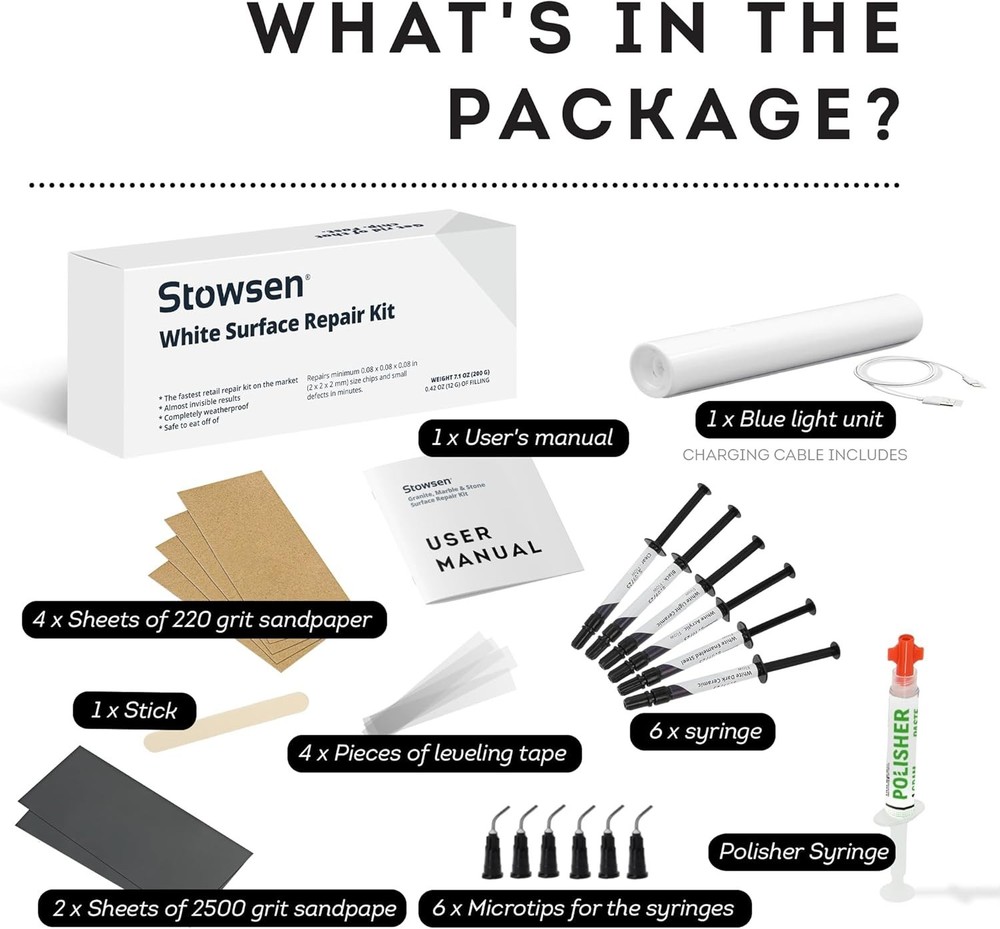 Ultimate Tile and Countertop Repair Kit - 20 Chip Fixing Solution with Light