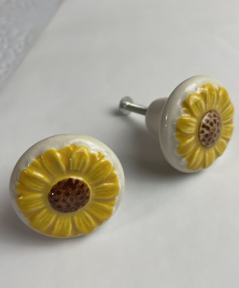 Antique Ceramic Drawer Pulls Handle Sunflower Kitchen Cabinet Knobs Rustic-2