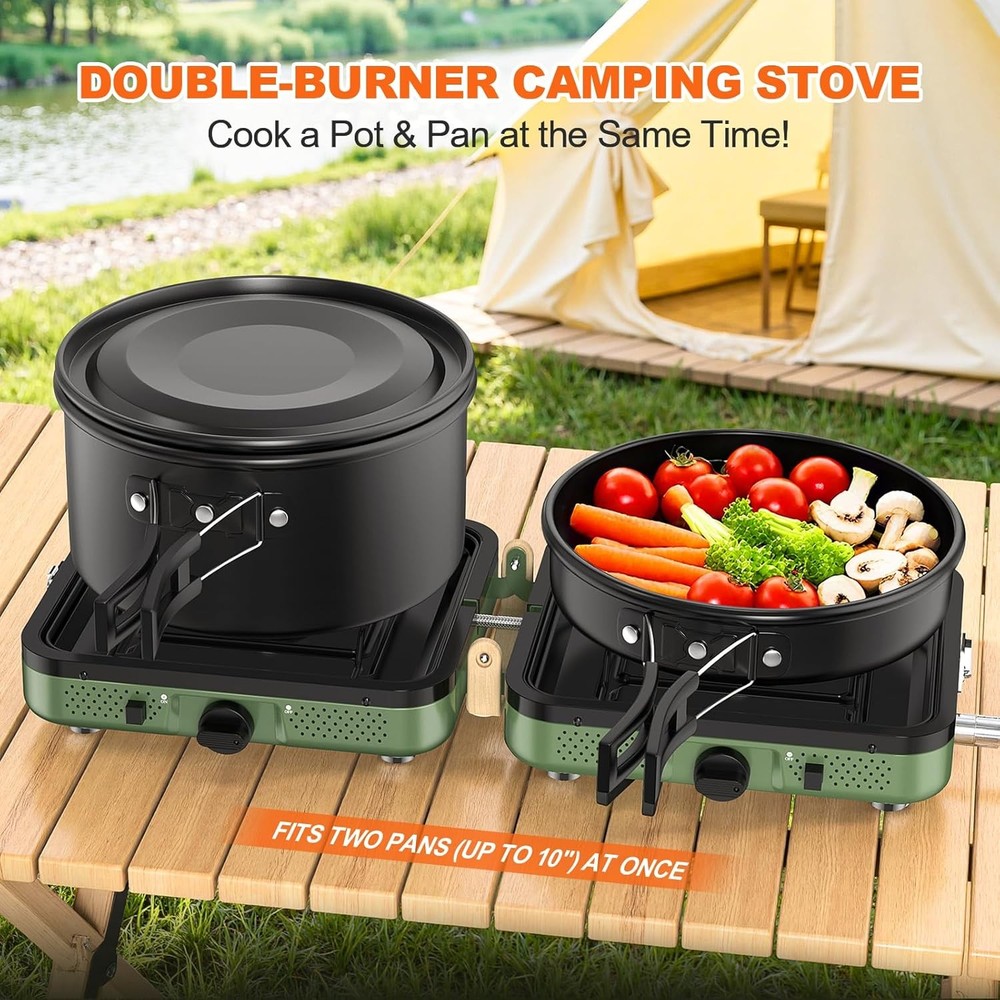 Propane 2-Burner Foldable Camping Stove with Carry Bag,
