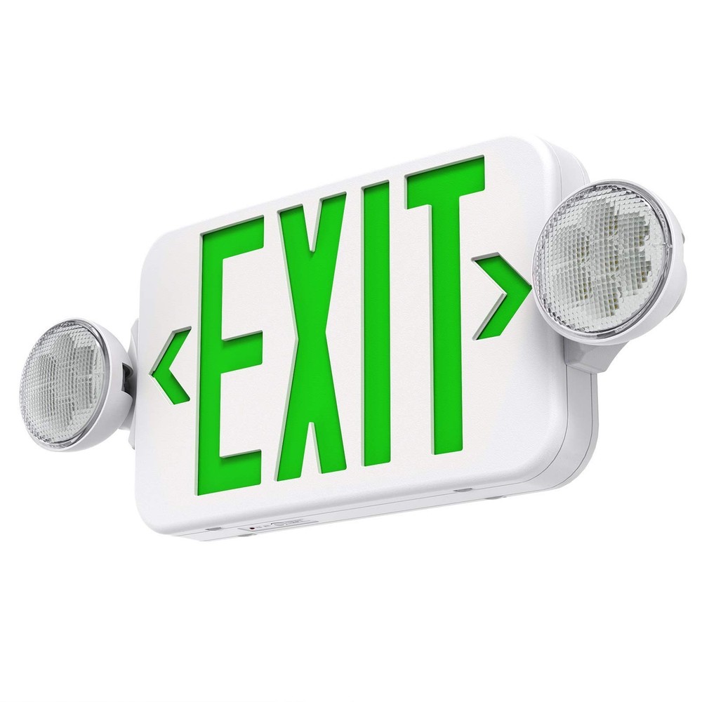 Adjustable Green LED Exit Sign Emergency Light Combo, Double-Sided, Battery Back