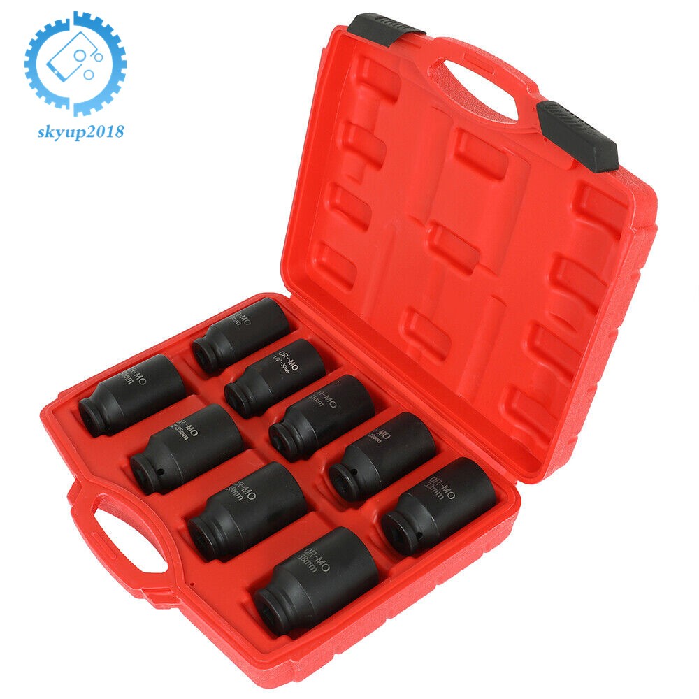 9pcs 29-38mm 1/2" Drive Metric Axle Hub Nut Socket Deep Impact Socket Tool Kit