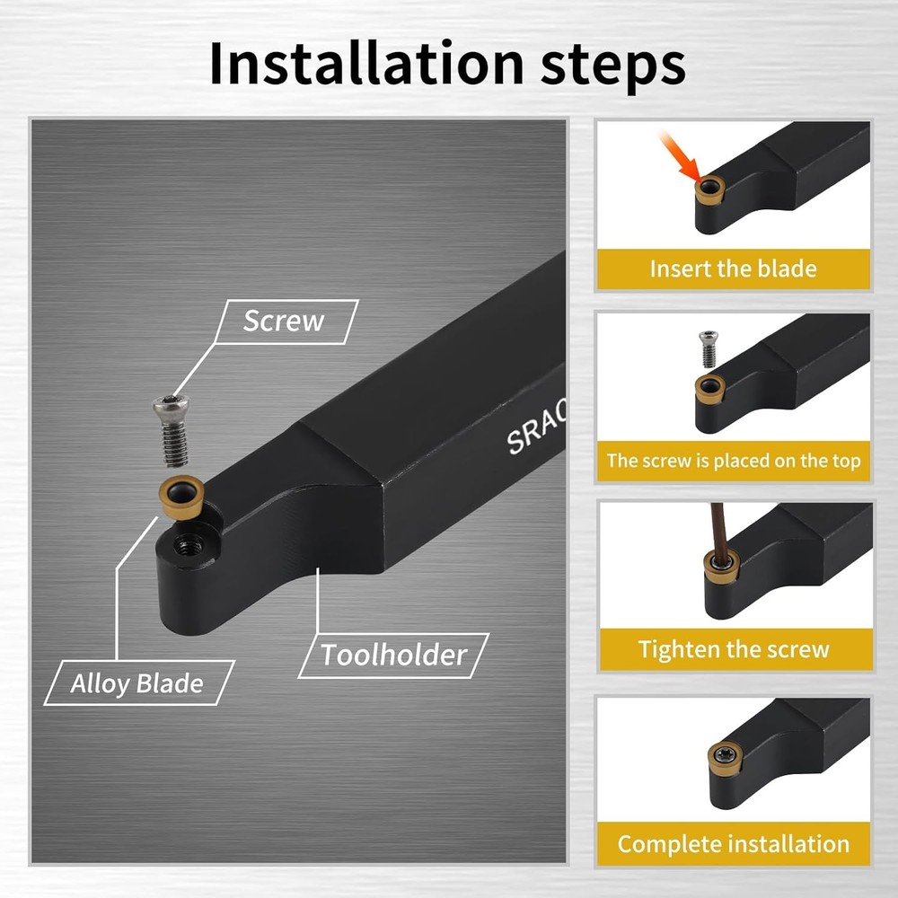 Indexable Lathe Tool Set 12Pcs Carbide Inserts
