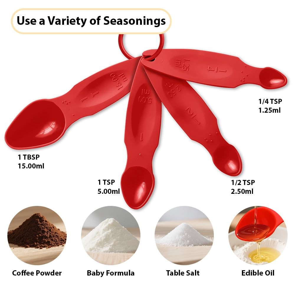 Braille Measuring Spoon & Cup Set - 4-Piece Nesting Spoons, Easy to Use for B...