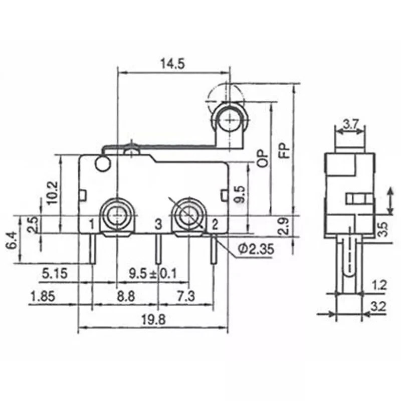 1 PC KW12-3 Micro Roller Lever Arm Normally Open Close Limit Switch Roller 5A