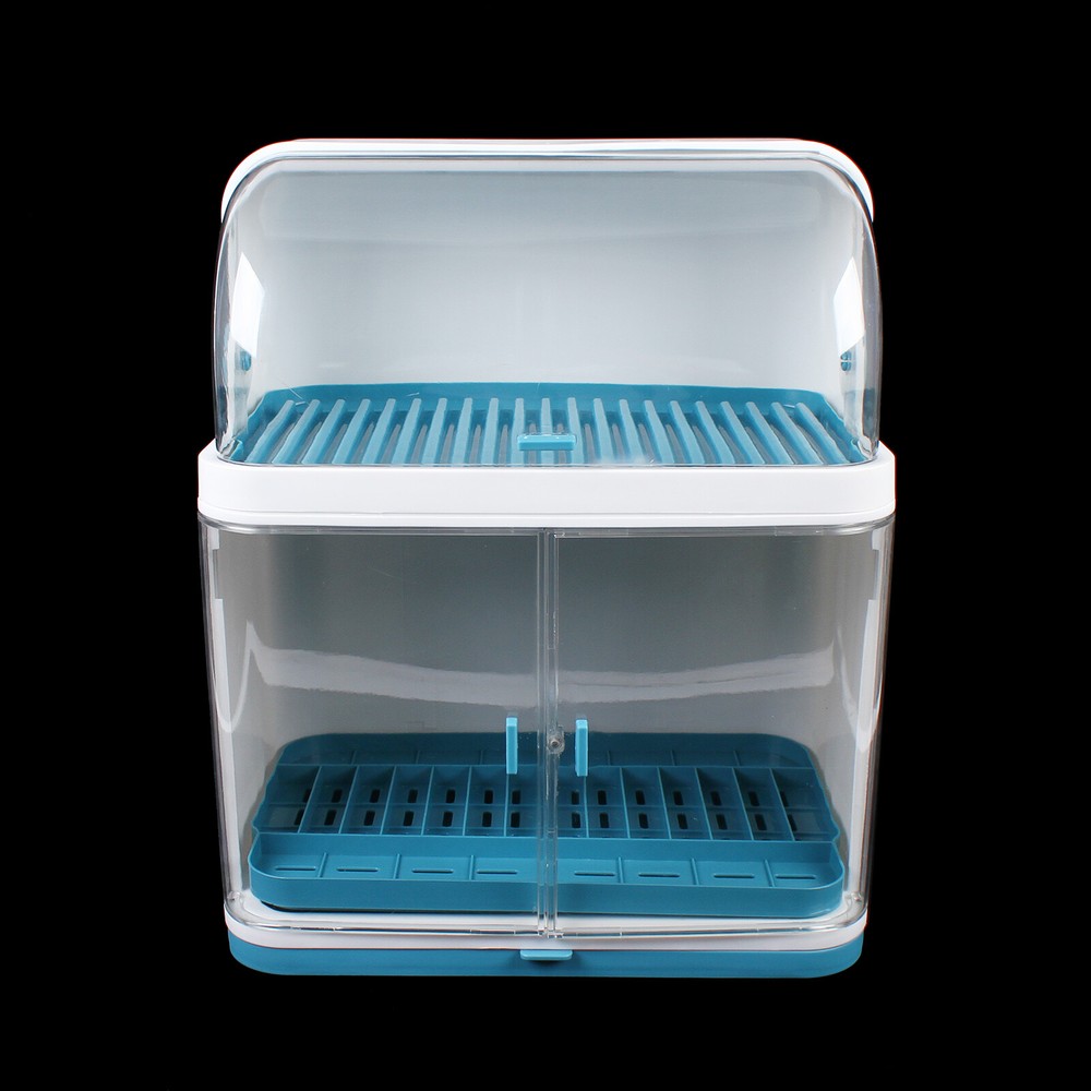 Organizer Storage Cup Holder Kitchen 2-Tier Dish Drying Rack With Lid Cover Set