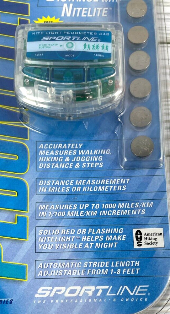 Walking Pedometer with Digital Display Night Light Stride Adjustment & Clip NOS