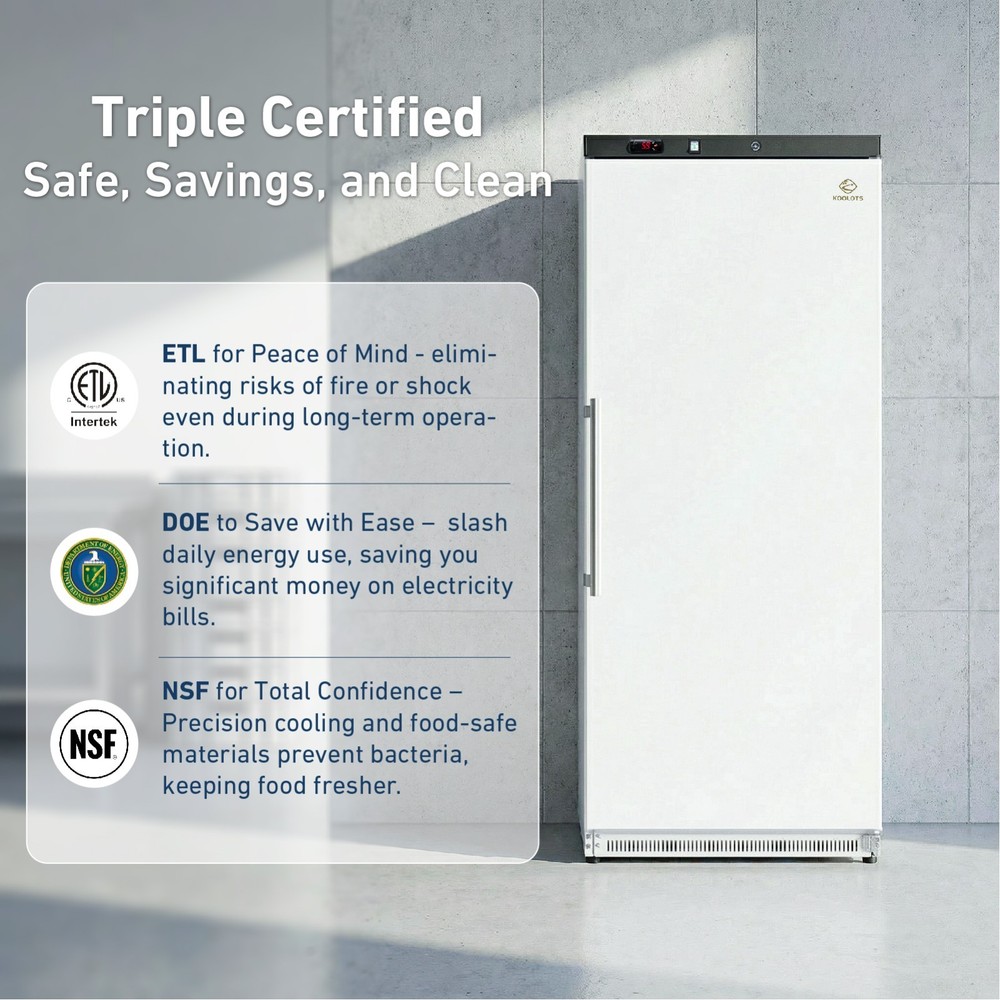 KOOLOTS 20.8 Cu.Ft White Upright Commercial Refrigerator Solid Door Lock