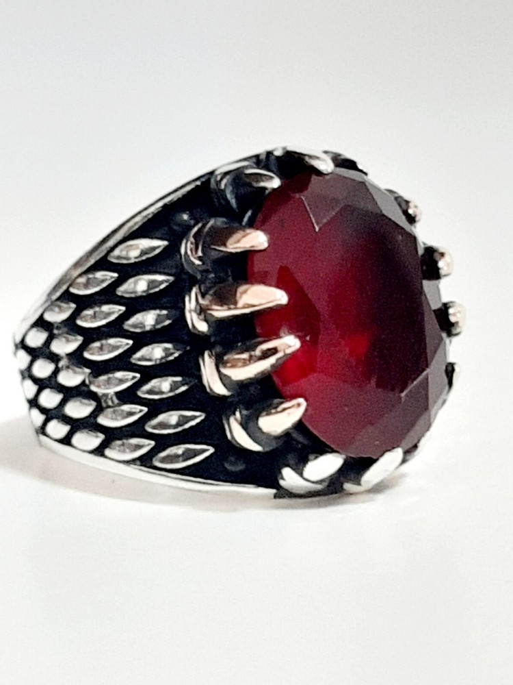 Men's Ring 925 Silver Solitaire Ruby Spinel Ring Man Sterling $