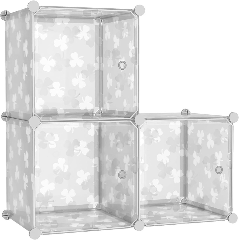 Cube Storage Organizer W/ Doors 3-Cube Shelves DIY Plastic Modular Bookshelf