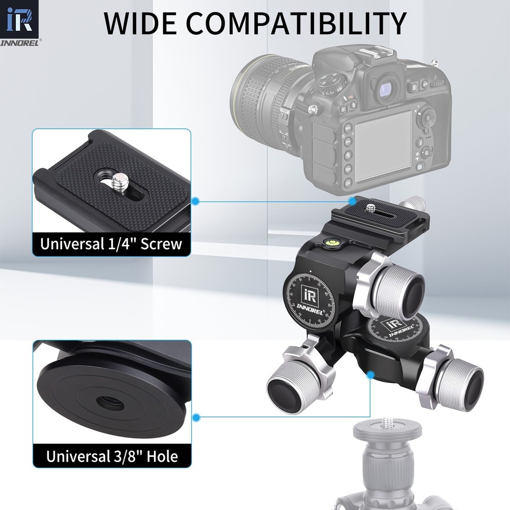 GR5 3-Way Geared Tripod Head with Arca Type QR Plate Millimeter Micro Adjustment