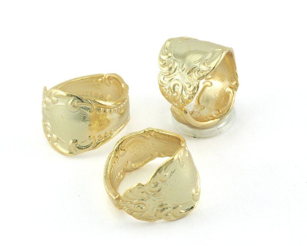 Spoon Ring Flower Patterned Adjustable Gold Plated Brass (18mm 8US size 3221