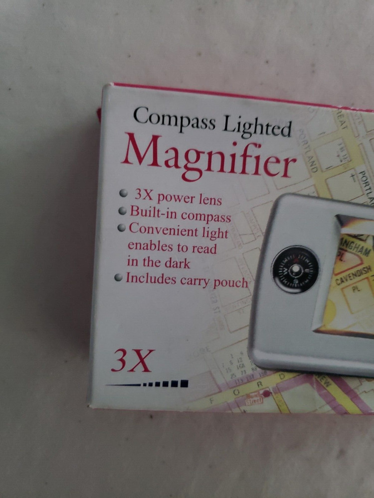 3X Lighted Pocket Magnifier with Compass NEW