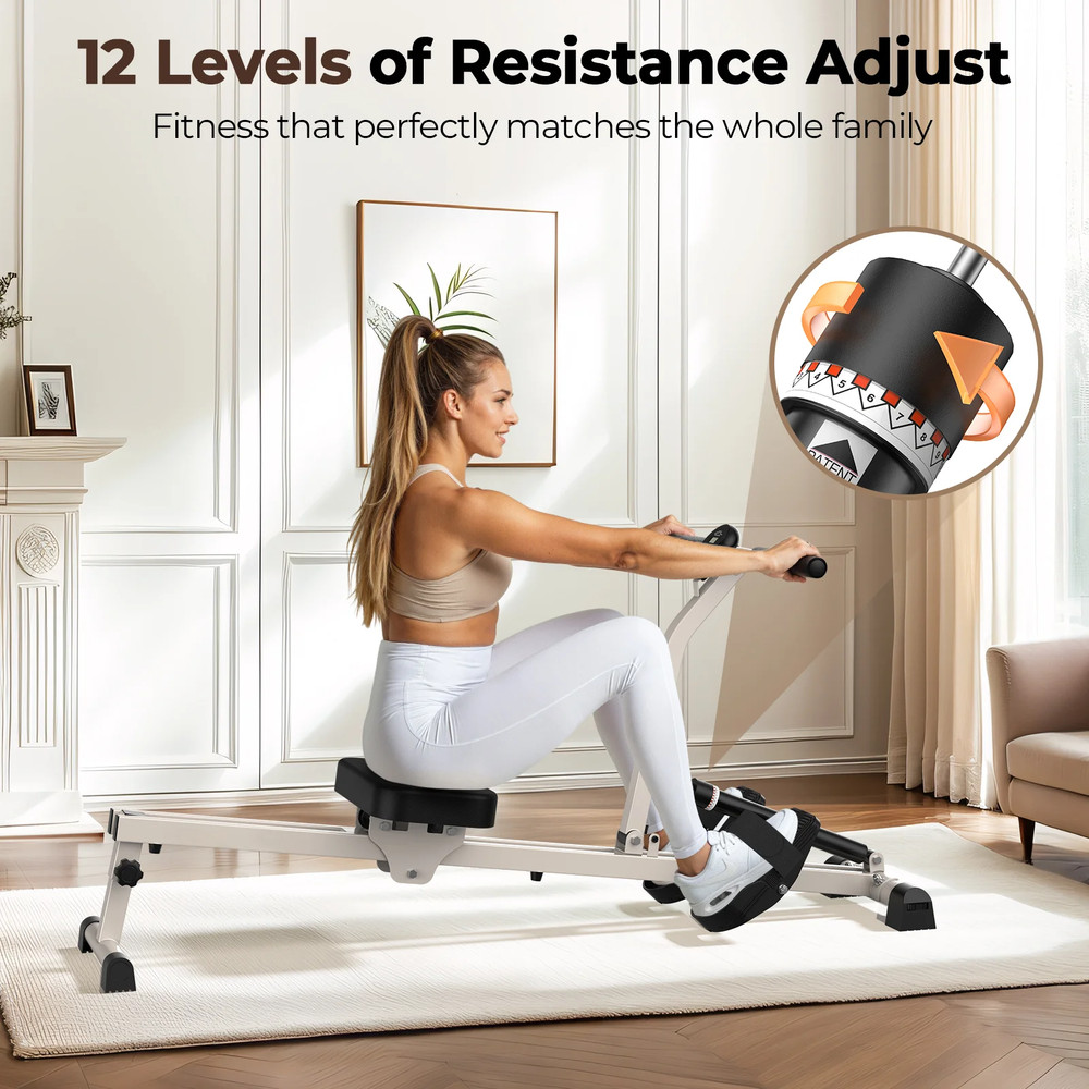 Rowing Machine Rower Exercise Workouts, Digital Monitor 12 Adjustable Resistance