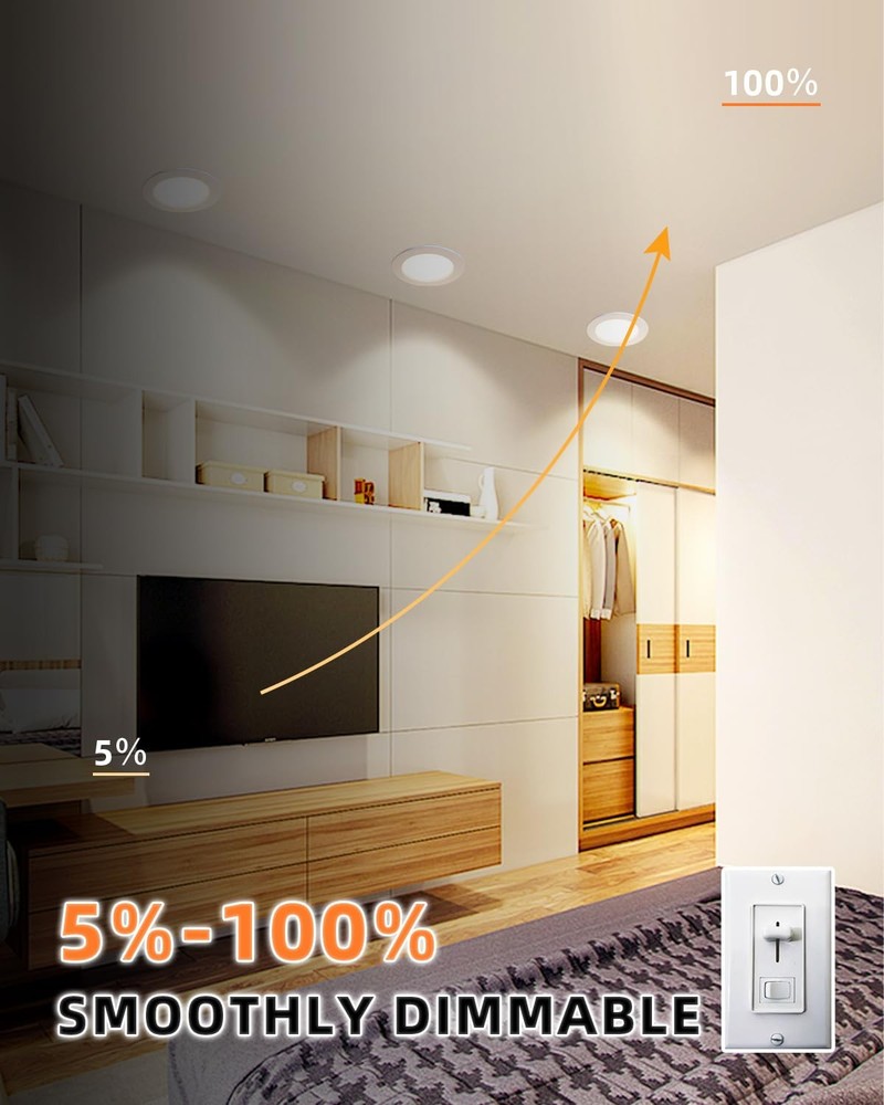 ZYC Recessed LED Ceiling Lights 4 inch 6 Pack 9W 800LM Dimable 5CCT Selectable