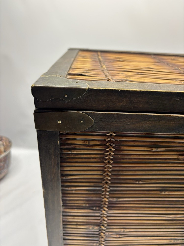 Vintage 1970s Split Bamboo & Brass Mounted Trunk