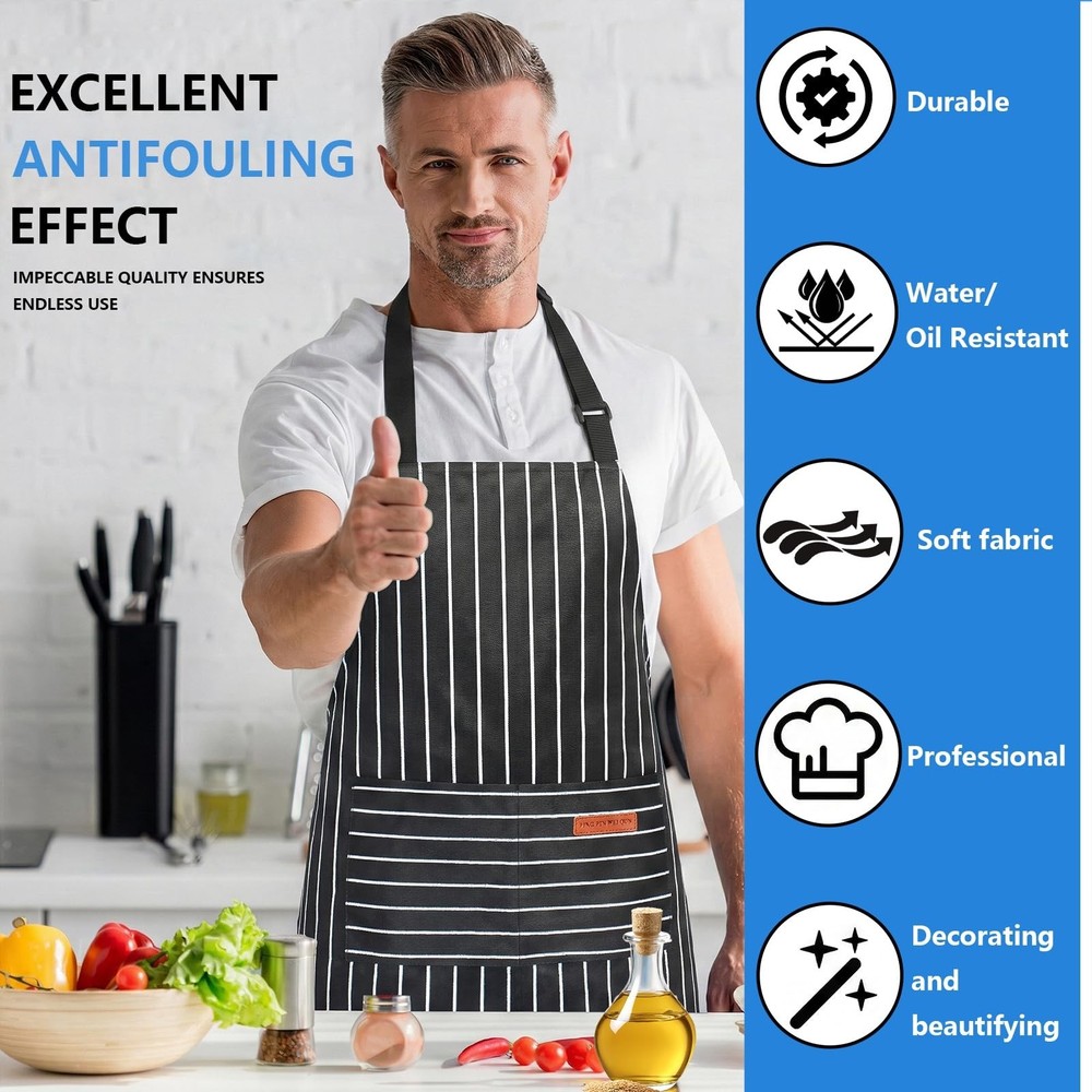 2 Pack Adjustable Kitchen Aprons with 2 Large Pockets – Unisex Chef Cookin