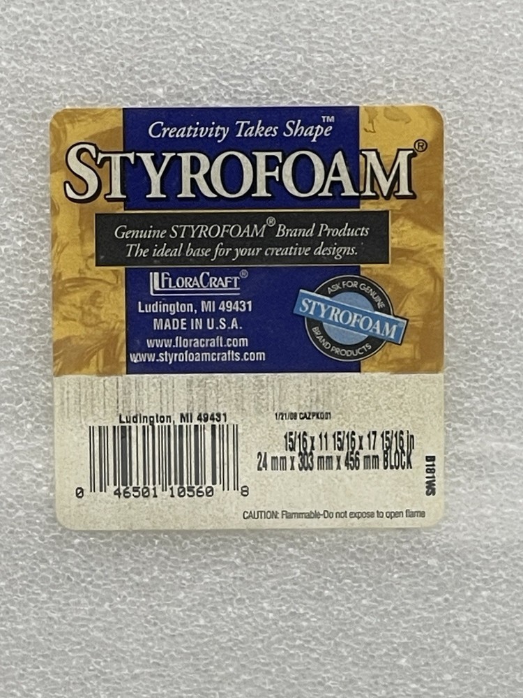 Floracraft Styrofoam Block 18" X 12" X 1"