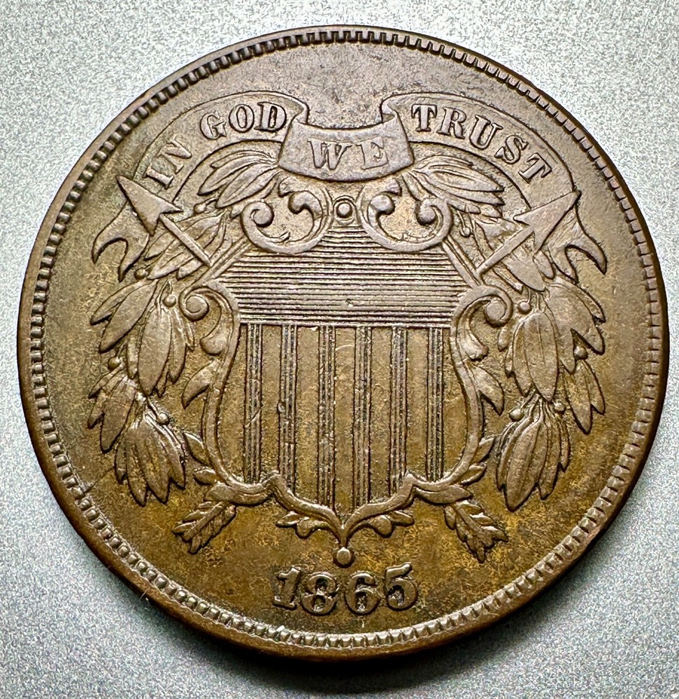 1865  PLAIN 5   2 CENT PIECE   XF  #1848