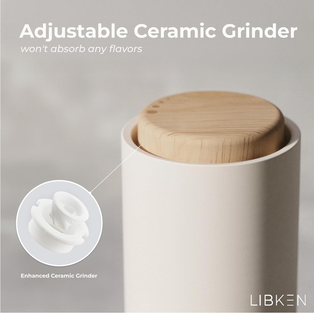 Non-Spill Salt and Pepper Grinder Set - Adjustable Ceramic Grinder -Minimalistic