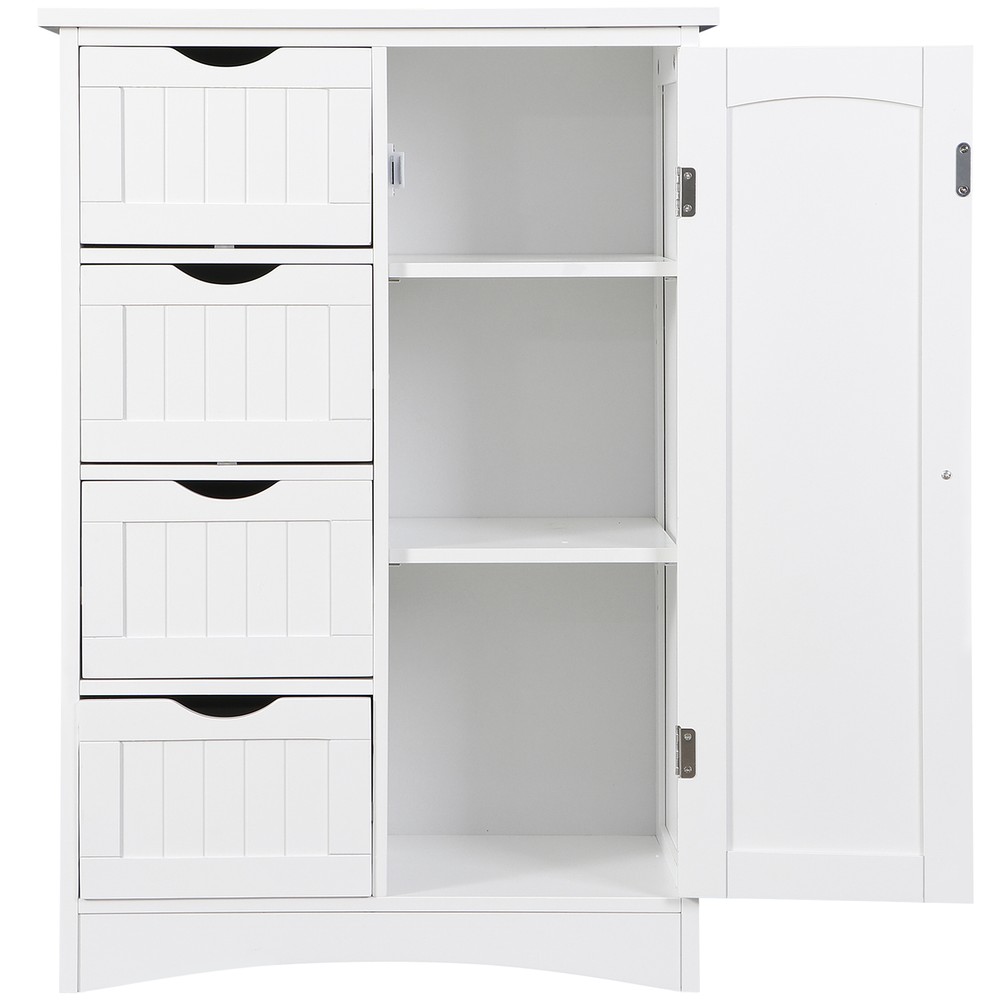 White Bathroom Storage Cabinet with Adjustable Shelf Floor Storage Cupboard