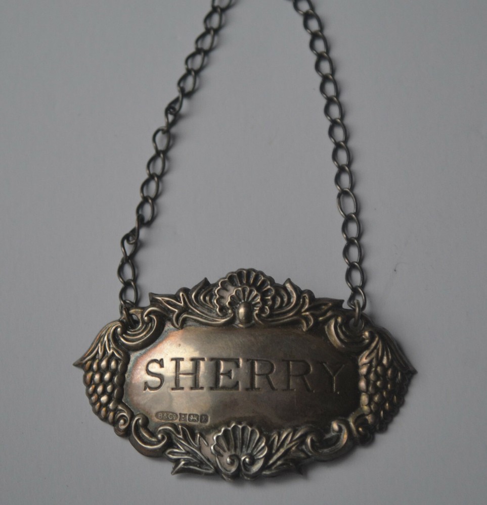 BROADWAY & CO BIRMINGHAM ENGLAND STERLING DECANTER LABEL SHERRY