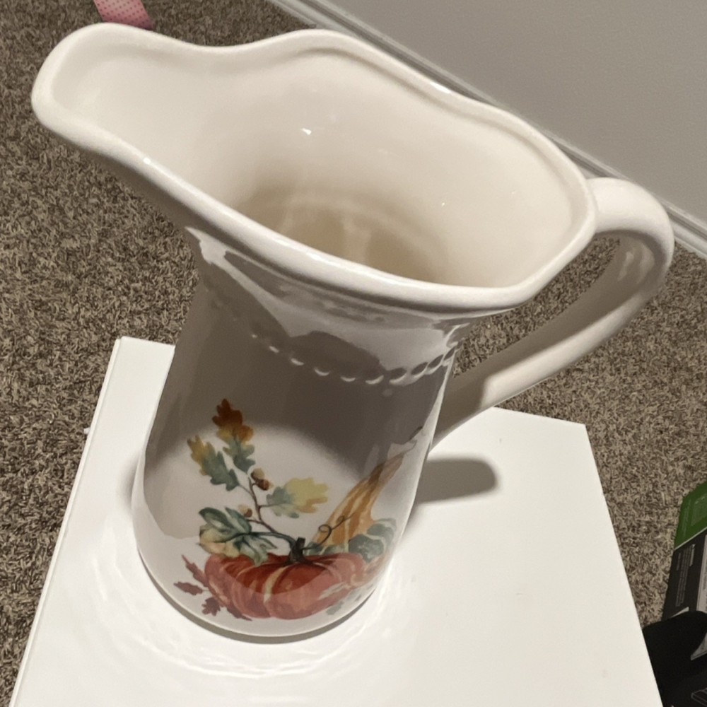 Ceramic White Pitcher with Pumpkin Design,