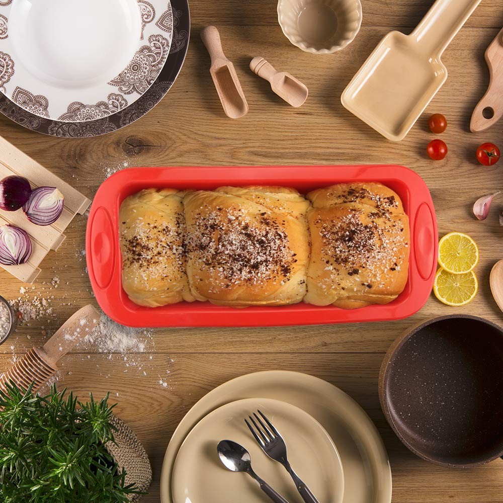 Baking Bread Pan, 2 Silicone Loaf Molds, Nonstick, 8.9 Inch, Red