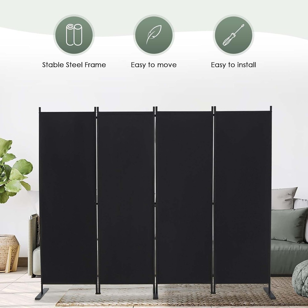 Versatile 4 Panel Room Divider - 6FT Black Folding Privacy Screen for Any Room