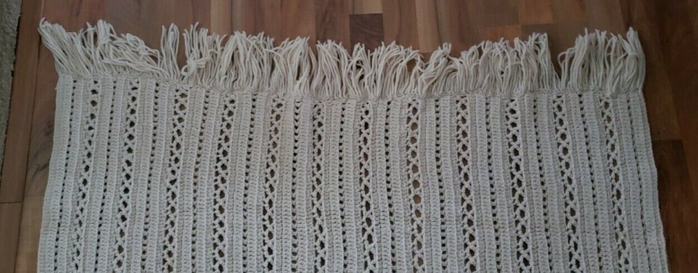 HANDMADE CROCHET CREAM COLORED AFGHAN THROW 60'' X 53''