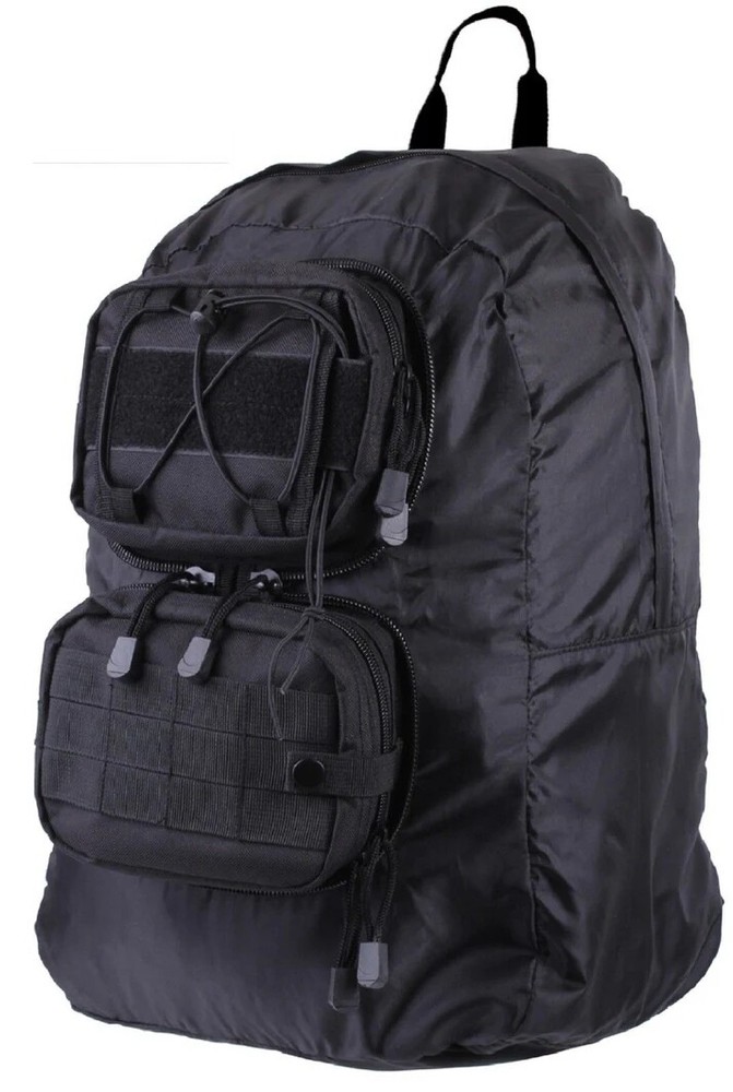 Black Tactical Foldable Backpack With MOLLE, Hook & Loop Field 600D Polyester