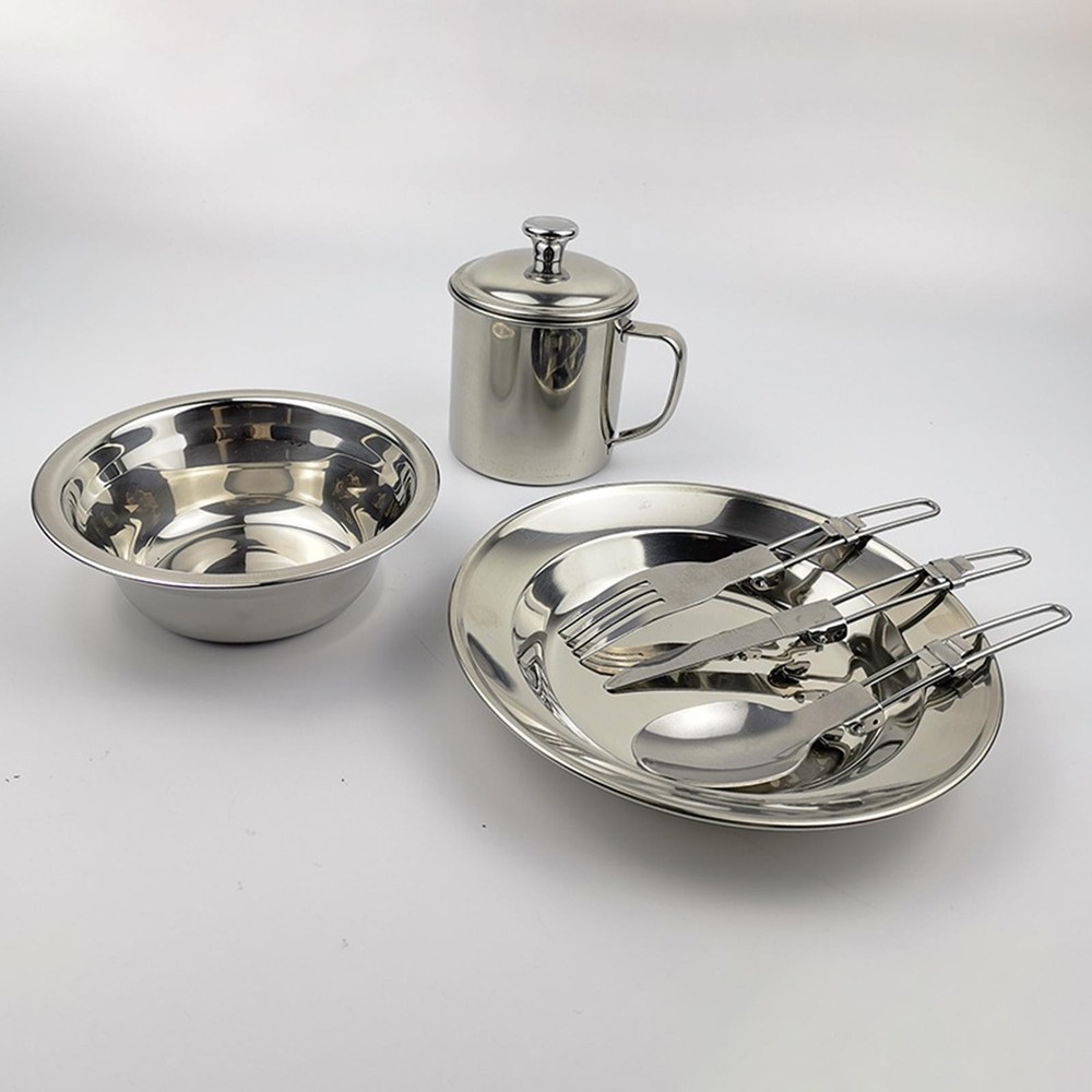 Camping Cookware Dinnerware Set Stainless Steel Accessory Space Saving for