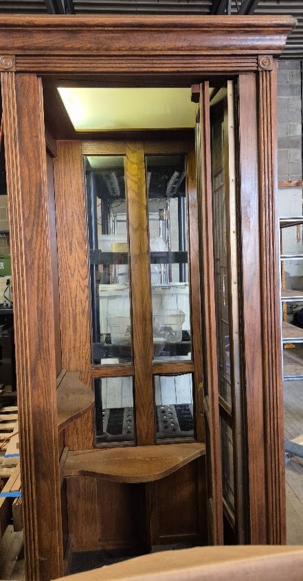 Antique Solid Oak with Leaded Glass Panel Hotel Phonebooth