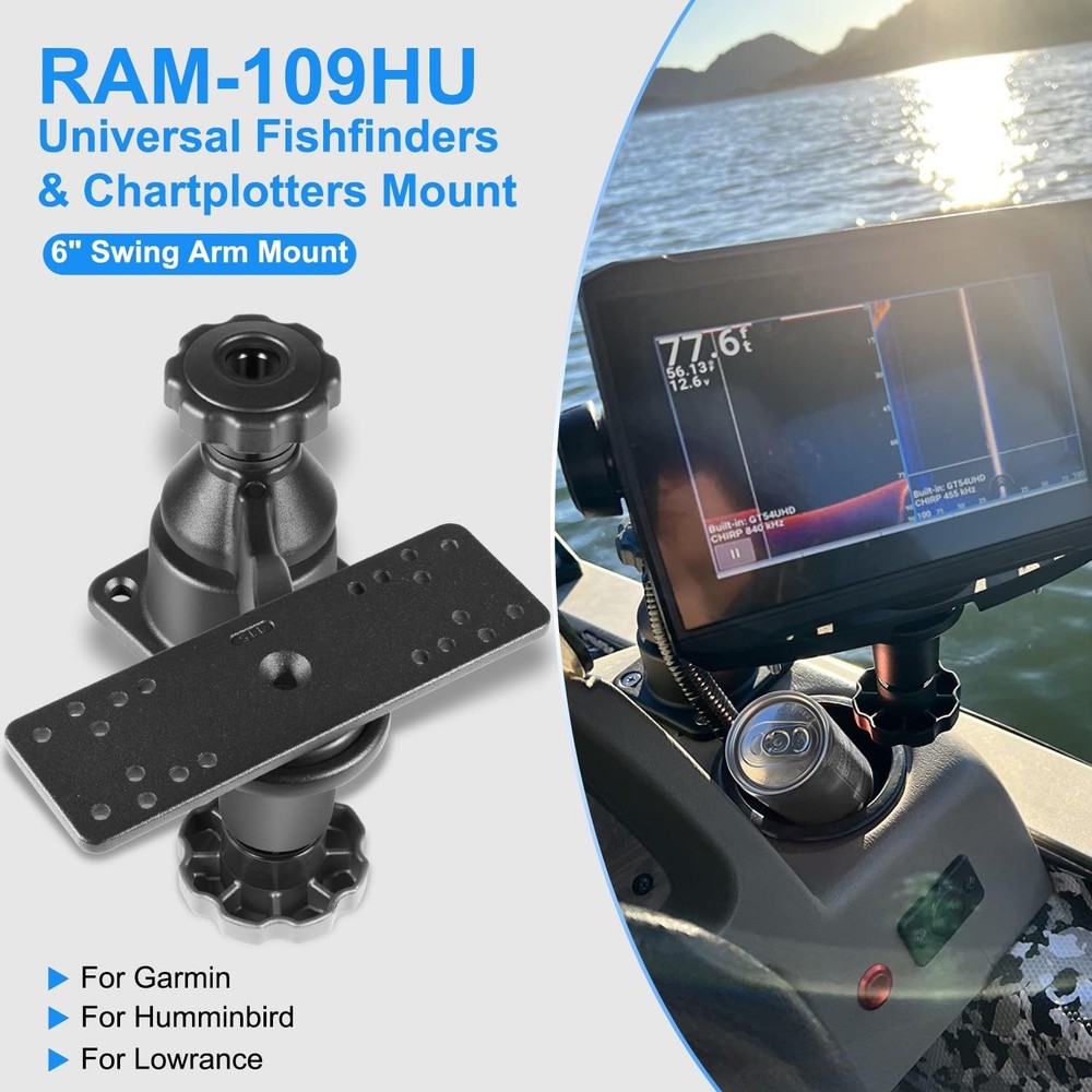 6" Swing Arm Mount Fishfinder & Chartplotter Bracket 360° for Garmin, Lowrance