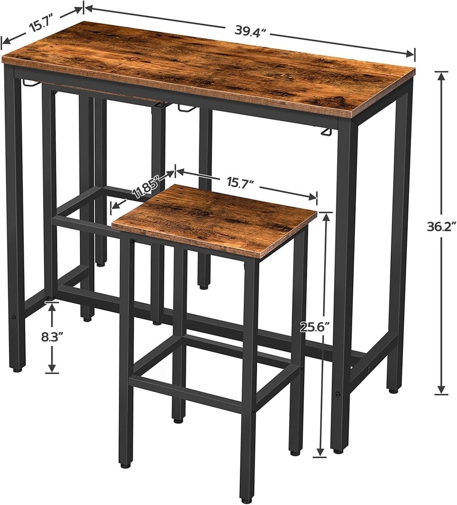 Bar Table Set Pub Tables Bar Height W/ 2 Stools Under Counter Height Table